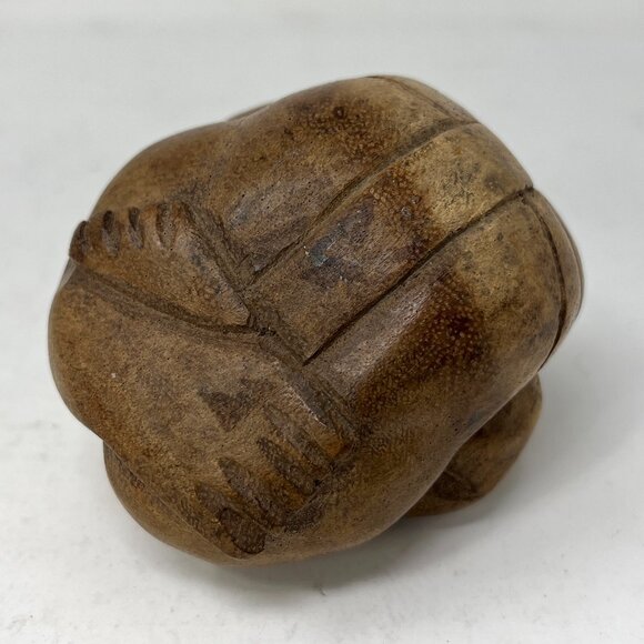 Share Hand Carved Wood 3" Weeping Buddha Sculpture Sad Yogi - Picture 6 of 7